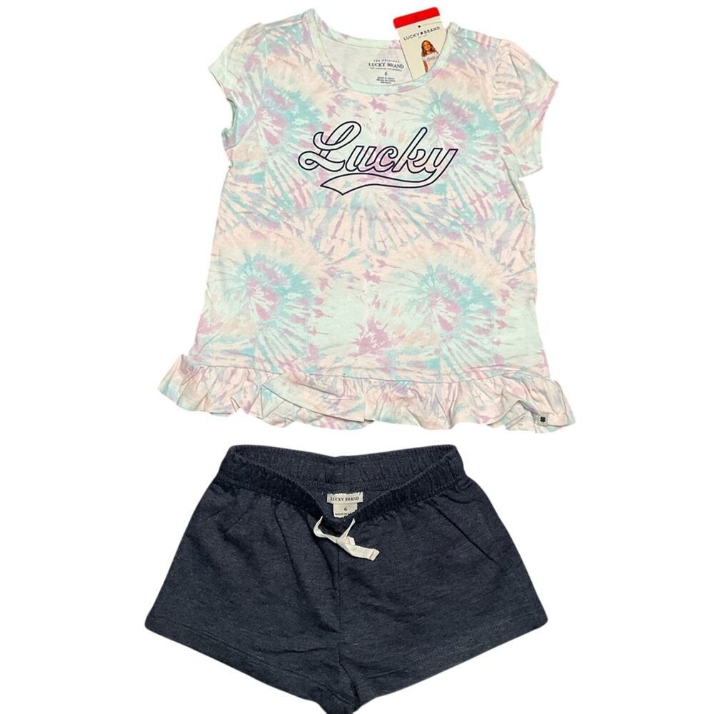 Lucky Brand Girl’s Shirt Blue Short Tye Dye Set 2 Piece Set Size 6 NWT!
